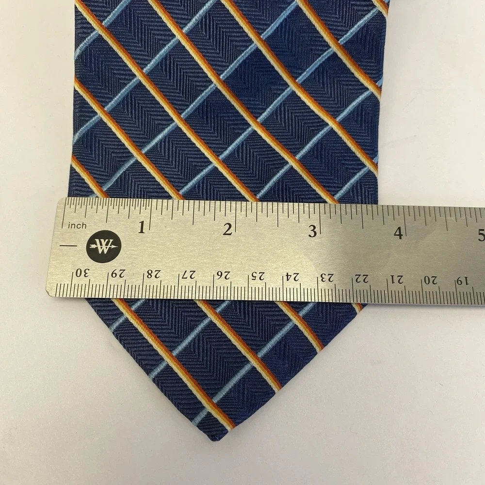 Jos.A.‎ Bank 100% Silk Plaid Pattern Made In Italy Tie. Blue Yellow Red